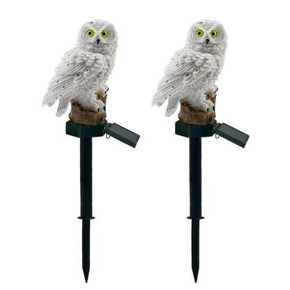 2pcs Owl Figure Solar LED Lights Resin Garden Waterproof Decorations with Stake for Outdoor Yard -White