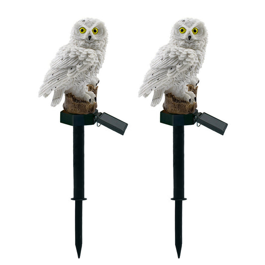 2pcs Owl Figure Solar LED Lights Resin Garden Waterproof Decorations with Stake for Outdoor Yard -White