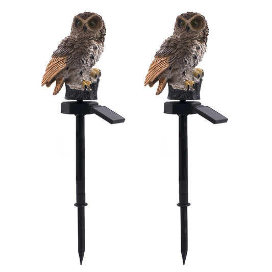 2pcs Owl Figure Solar LED Lights Resin Garden Waterproof Decorations with Stake for Outdoor Yard -Brown
