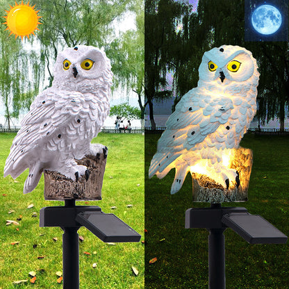2pcs Owl Figure Solar LED Lights Resin Garden Waterproof Decorations with Stake for Outdoor Yard -White