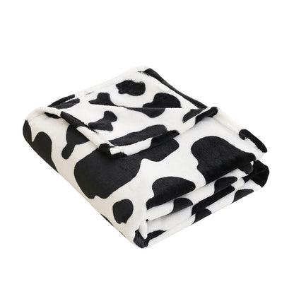 130x150cm Cow Print Blanket Bed Faux Fur Throw Blanket Flannel Blanket Black