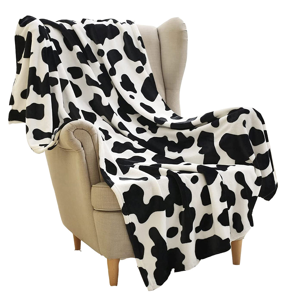 130x150cm Cow Print Blanket Bed Faux Fur Throw Blanket Flannel Blanket Black