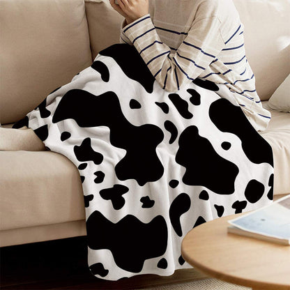 150x200cm Cow Print Blanket Bed Faux Fur Throw Blanket Flannel Blanket Black