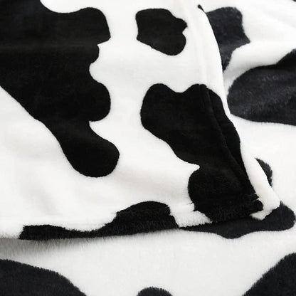 150x200cm Cow Print Blanket Bed Faux Fur Throw Blanket Flannel Blanket Black
