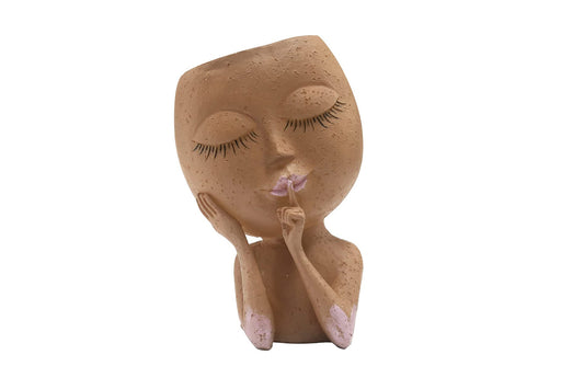 Face Planter Indoor Outdoor Plants Resin Head Planter with Drainage Hole-Brown