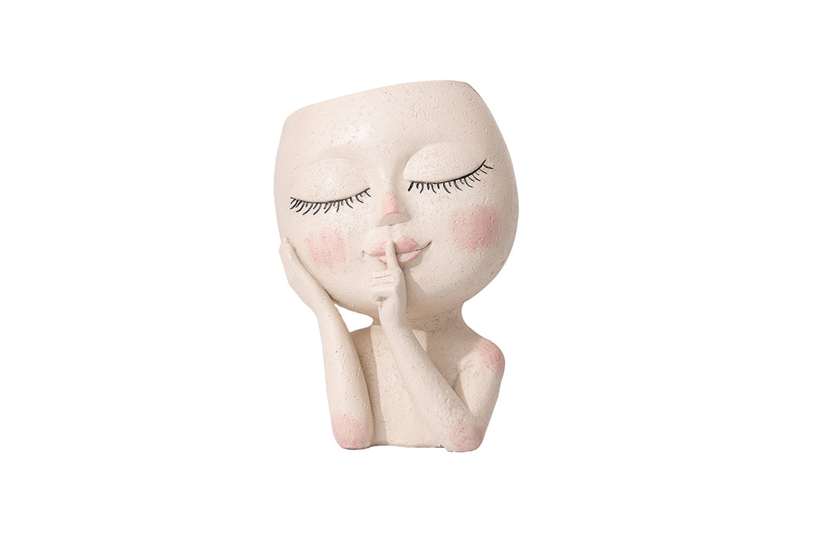 Face Planter Indoor Outdoor Plants Resin Head Planter with Drainage Hole-White