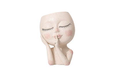 Face Planter Indoor Outdoor Plants Resin Head Planter with Drainage Hole-White