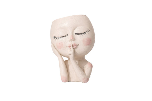 Face Planter Indoor Outdoor Plants Resin Head Planter with Drainage Hole-White