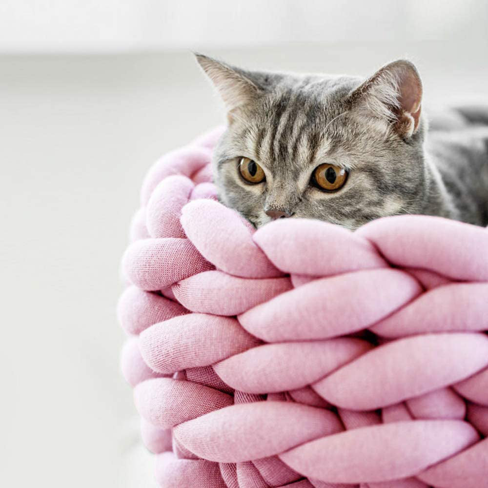 Cotton Knitted Pet Bed Basket Warm Soft Woven Cat Nest Cozy Cuddler for Dogs and Cats
