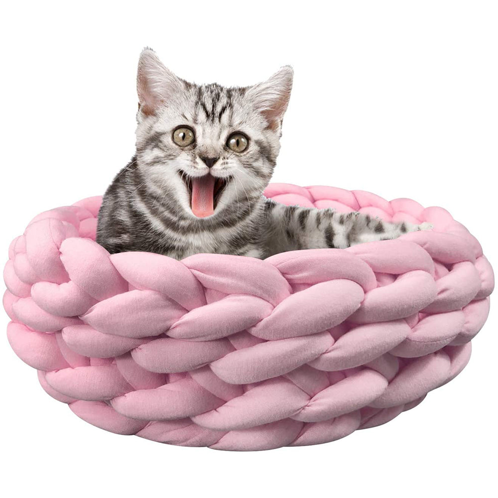 Cotton Knitted Pet Bed Basket Warm Soft Woven Cat Nest Cozy Cuddler for Dogs and Cats