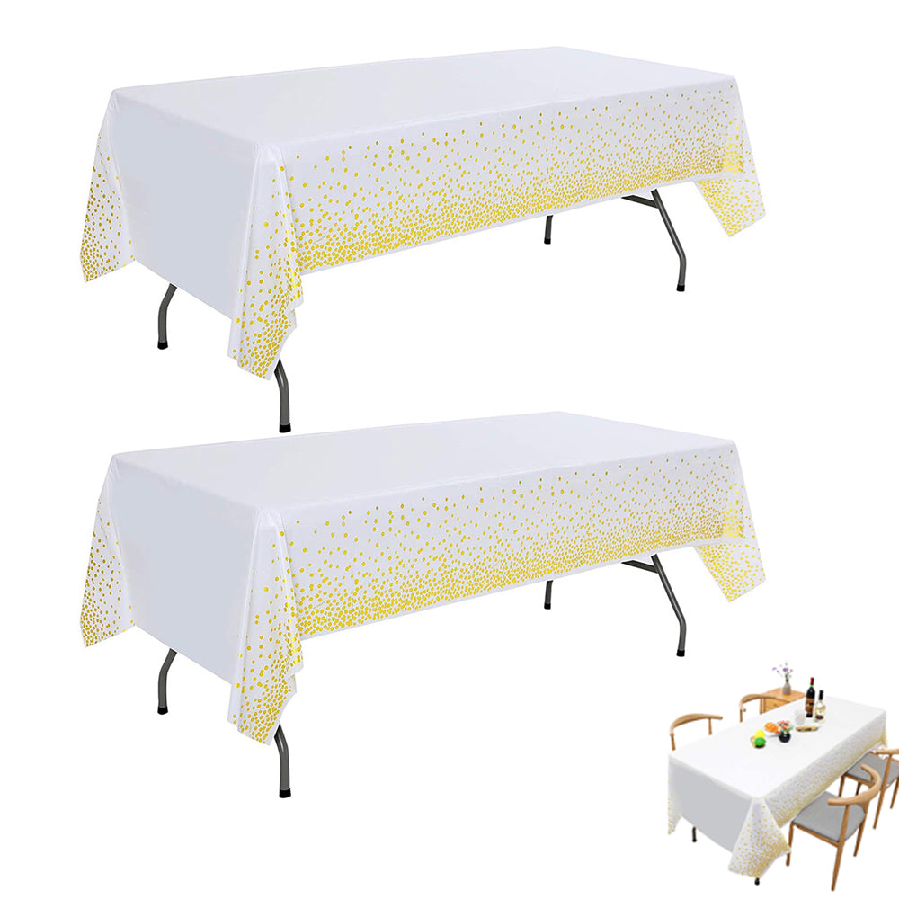 2pcs Rectangular Plastic Tablecloth Water Resistance Gold Dot Disposable Table Covers for Party Wedding Decorations-Gold Dot White