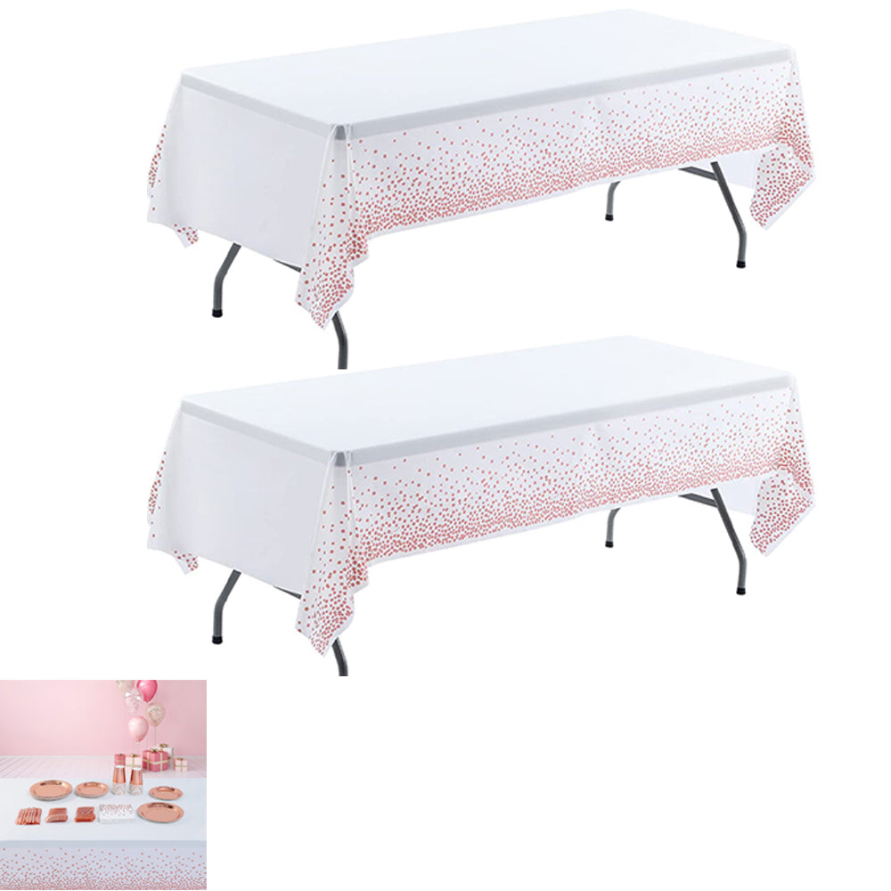 2pcs Rectangular Plastic Tablecloth Water Resistance Gold Dot Disposable Table Covers for Party Wedding Decorations-Rose Dot White