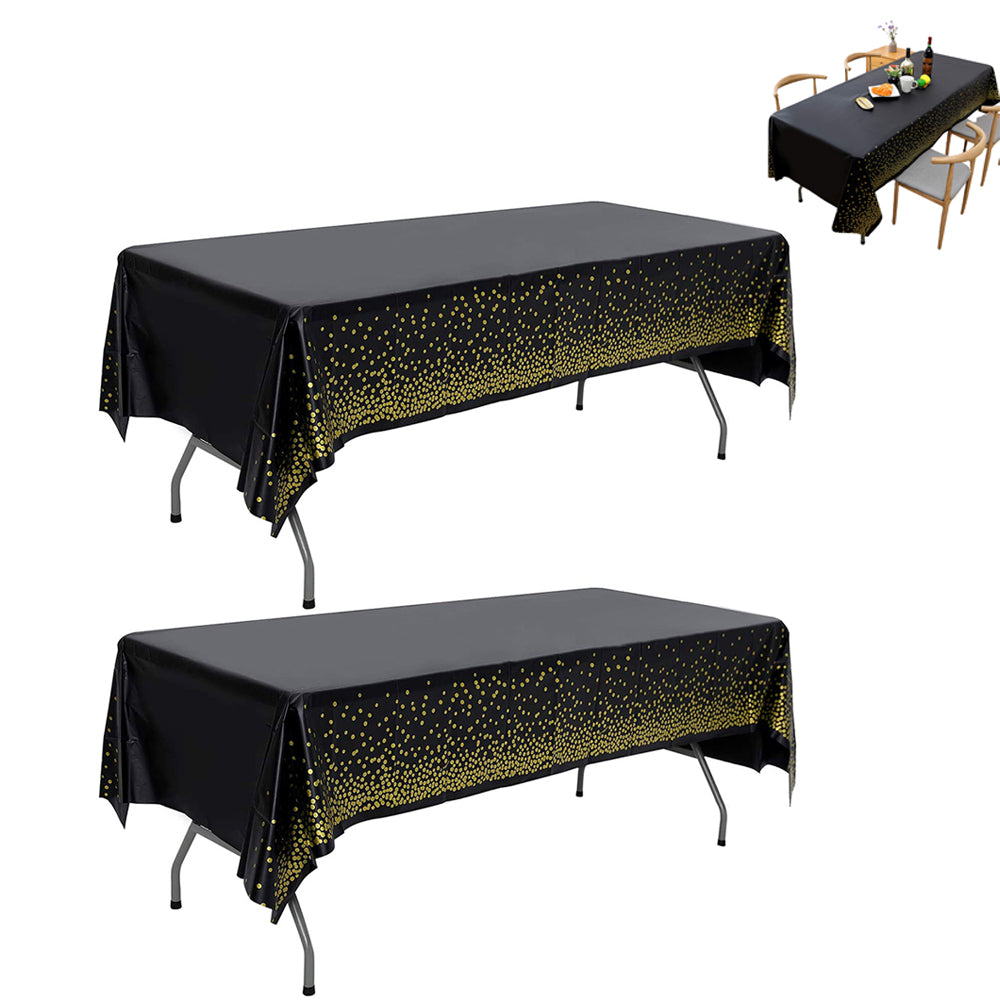 2pcs Rectangular Plastic Tablecloth Water Resistance Gold Dot Disposable Table Covers for Party Wedding Decorations-Gold Dot Black