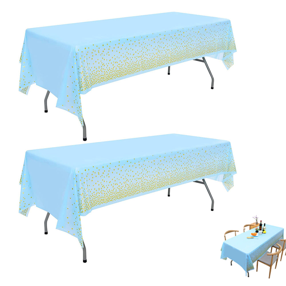 2pcs Rectangular Plastic Tablecloth Water Resistance Gold Dot Disposable Table Covers for Party Wedding Decorations-Gold Dot Blue