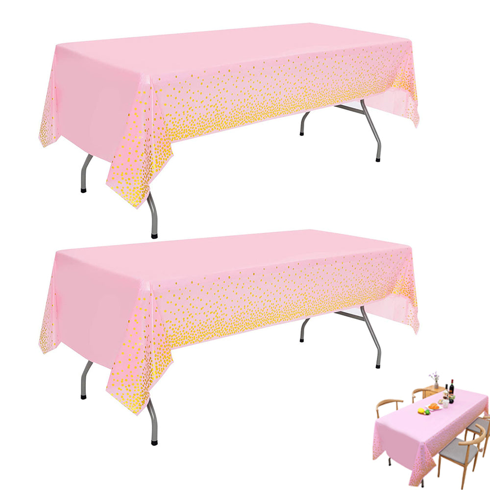 2pcs Rectangular Plastic Tablecloth Water Resistance Gold Dot Disposable Table Covers for Party Wedding Decorations-Gold Dot Pink