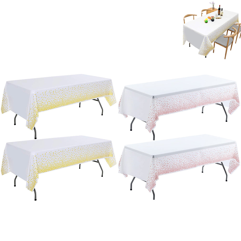 4pcs Rectangular Plastic Tablecloth Water Resistance Gold Dot Disposable Table Covers for Party Wedding Decorations-Gold Dot White and Rose Dot White