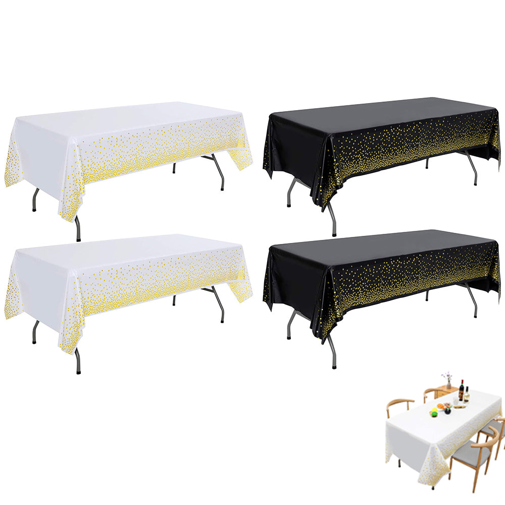 4pcs Rectangular Plastic Tablecloth Water Resistance Gold Dot Disposable Table Covers for Party Wedding Decorations-Gold Dot White and Gold Dot Black