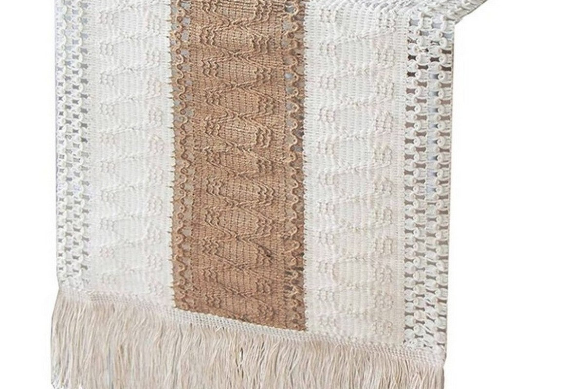 Macrame Table Runners with Tassels Natural Burlap Cotton Table Flag-Style 1