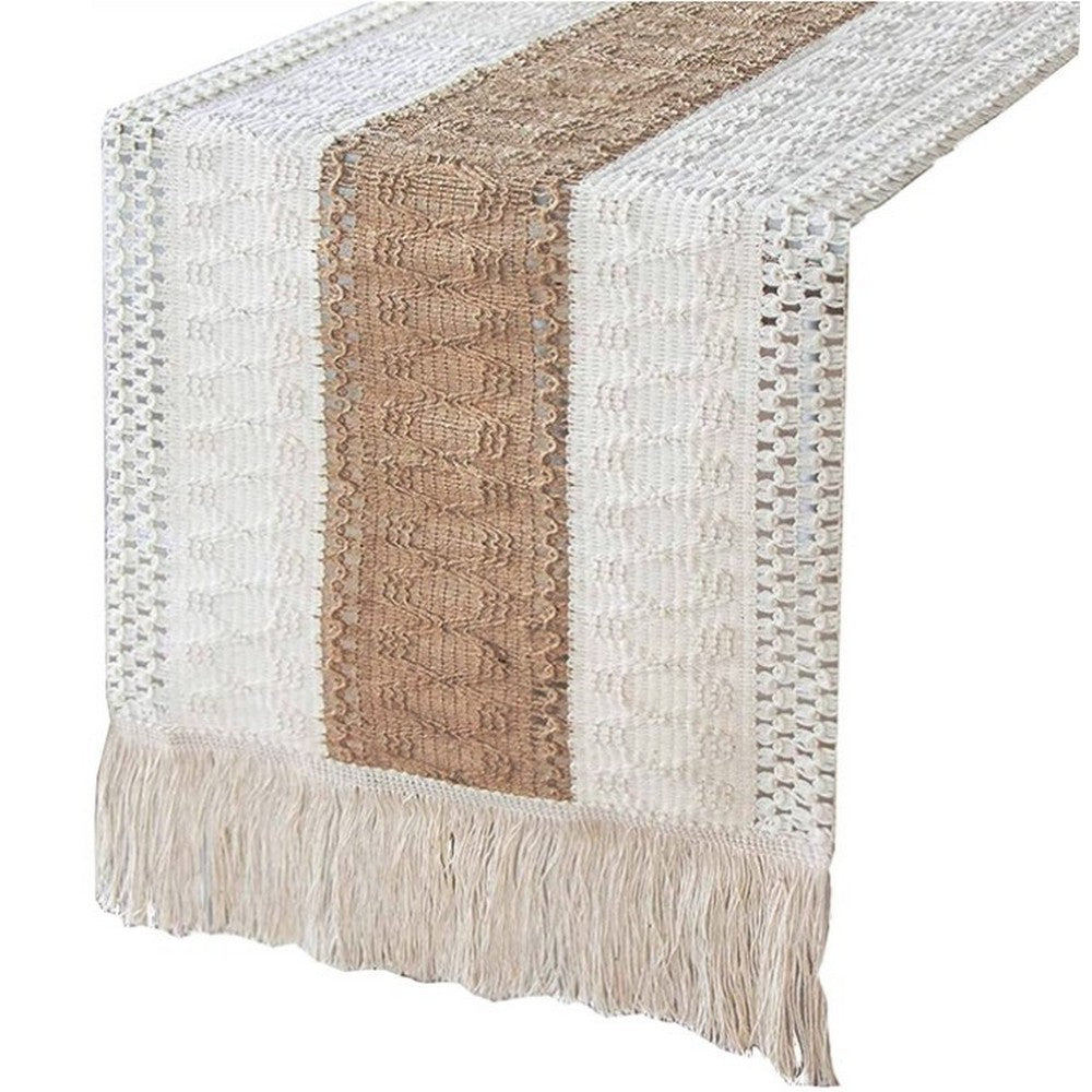 120x30cm Macrame Table Runners Burlap Cotton Table Flag with Tassels Style 1