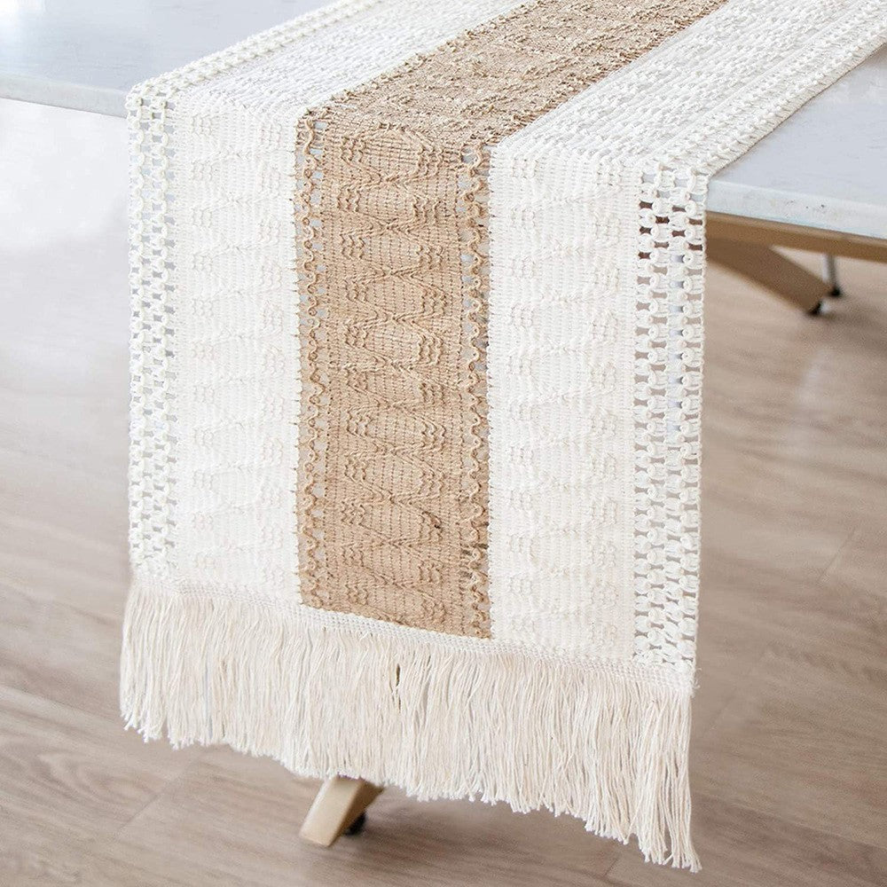 280x30cm Macrame Table Runners Burlap Cotton Table Flag with Tassels Style 1