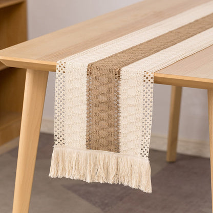 180x30cm Macrame Table Runners Burlap Cotton Table Flag with Tassels Style 1