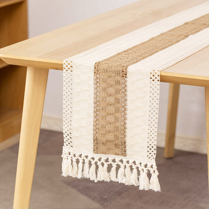 120x30cm Macrame Table Runners Burlap Cotton Table Flag with Tassels Style 2