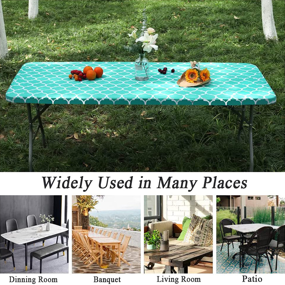2pcs Rectangle Table Cloth Fitted Plastic Table Cover Elastic Edge Vinyl Folding Tablecloths for Picnic Party -Green