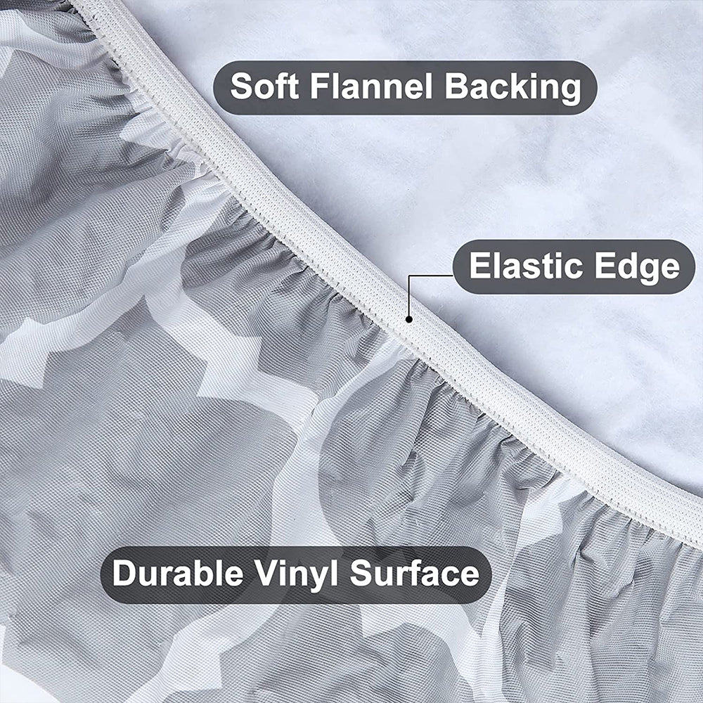 Rectangle Table Cloth Fitted Plastic Table Cover Elastic Edge Vinyl Folding Tablecloths for Picnic Party -Grey