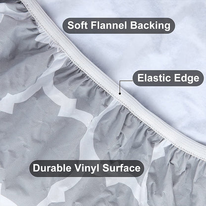 2pcs Rectangle Table Cloth Fitted Plastic Table Cover Elastic Edge Vinyl Folding Tablecloths for Picnic Party -Grey