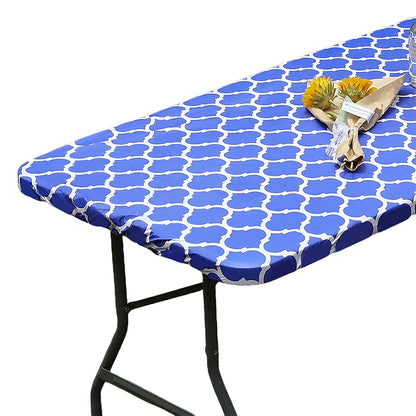 2pcs Rectangle Table Cloth Fitted Plastic Table Cover Elastic Edge Vinyl Folding Tablecloths for Picnic Party -Blue