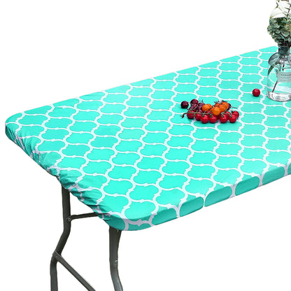 2pcs Rectangle Table Cloth Fitted Plastic Table Cover Elastic Edge Vinyl Folding Tablecloths for Picnic Party -Green