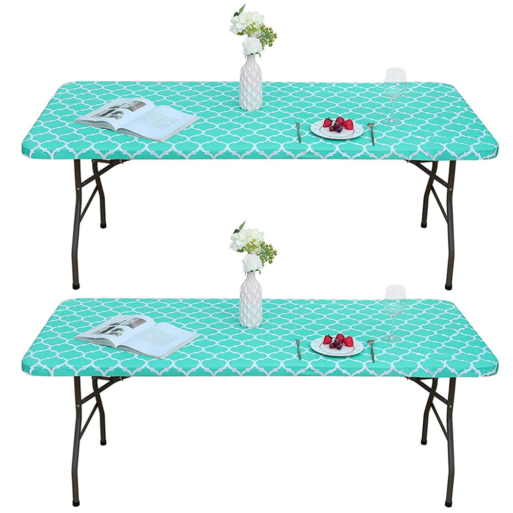 2pcs Rectangle Table Cloth Fitted Plastic Table Cover Elastic Edge Vinyl Folding Tablecloths for Picnic Party -Green