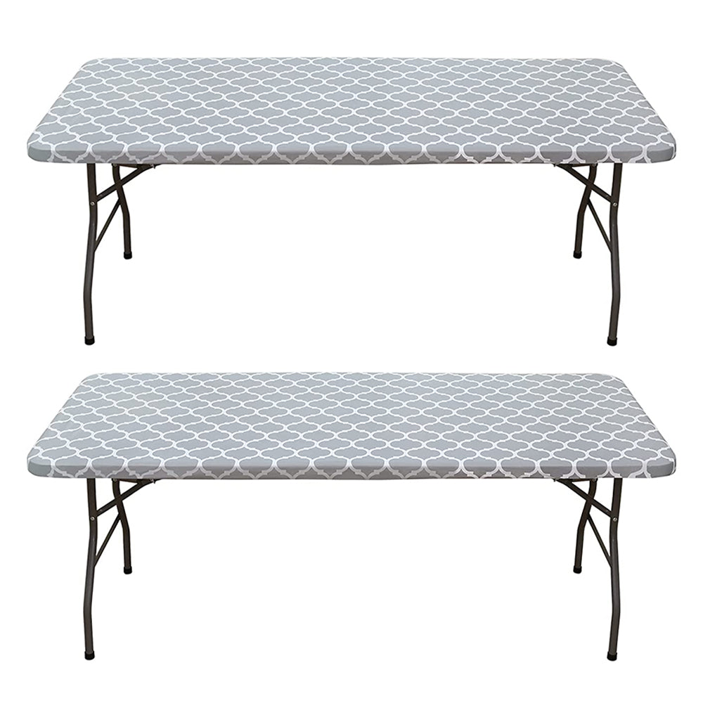 2pcs Rectangle Table Cloth Fitted Plastic Table Cover Elastic Edge Vinyl Folding Tablecloths for Picnic Party -Grey