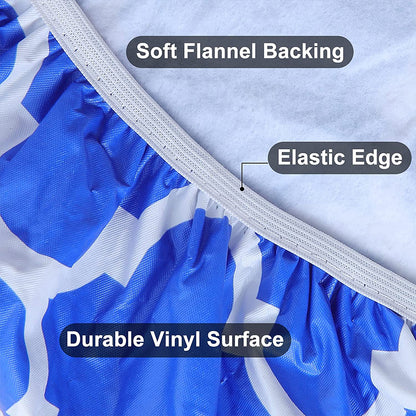 Rectangle Table Cloth Fitted Plastic Table Cover Elastic Edge Vinyl Folding Tablecloths for Picnic Party -Blue