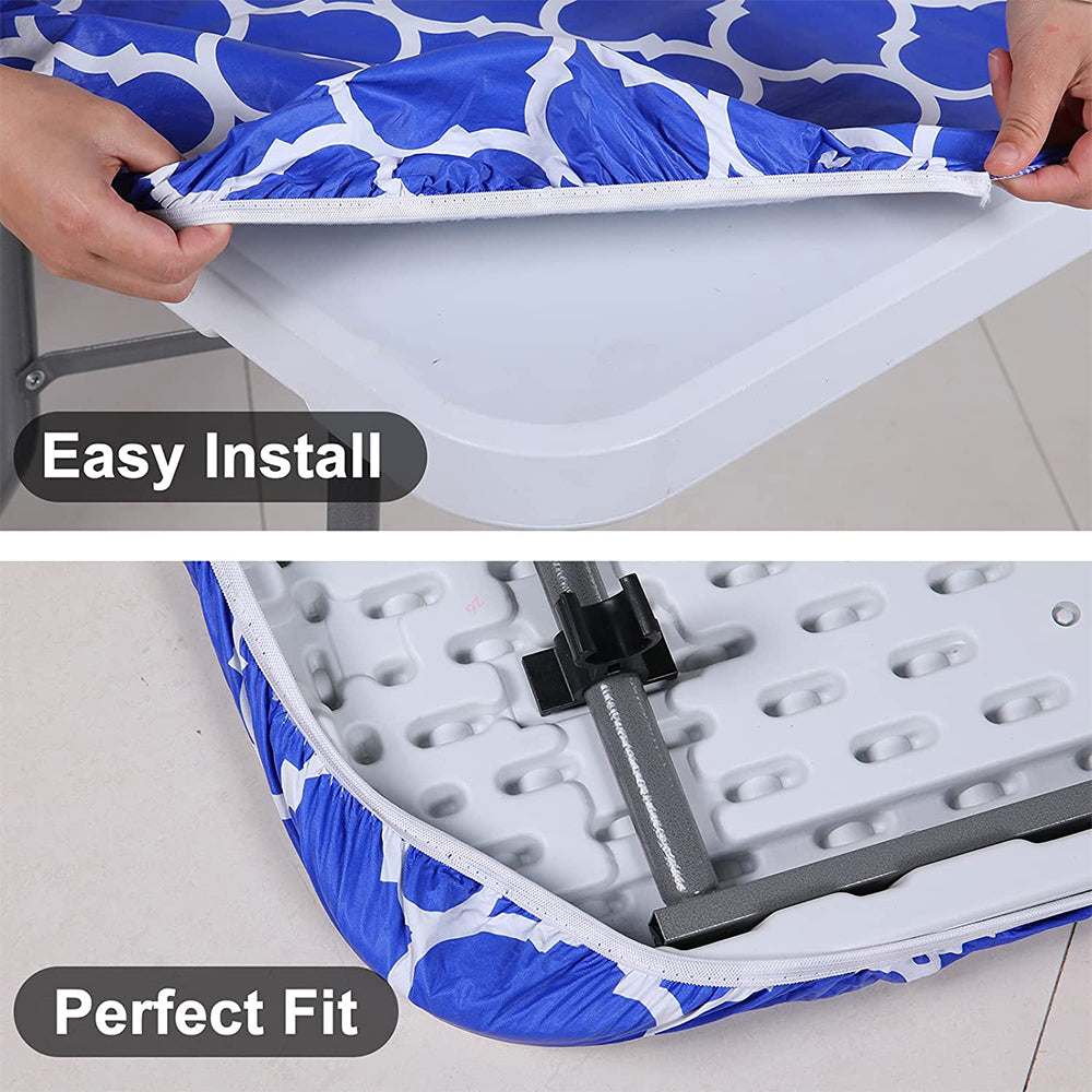 2pcs Rectangle Table Cloth Fitted Plastic Table Cover Elastic Edge Vinyl Folding Tablecloths for Picnic Party -Blue