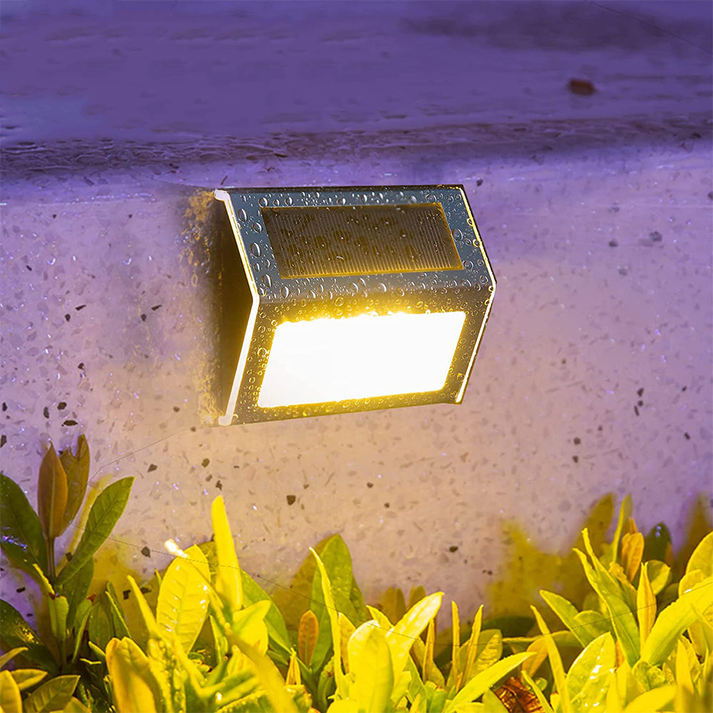 4 Pieces Waterproof Solar Wall Light 3LED Fence Lamp - Warm White