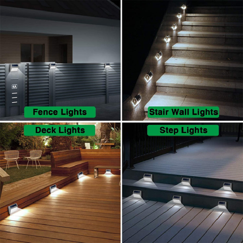 4 Pieces Waterproof Solar Wall Light 3LED Fence Lamp - White