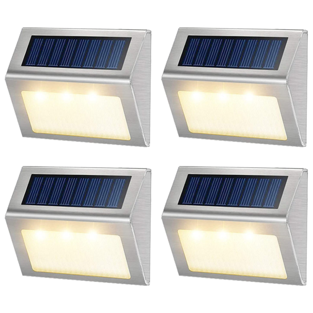 4 Pieces Waterproof Solar Wall Light 3LED Fence Lamp - Warm White