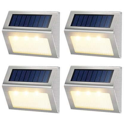 4 Pieces Waterproof Solar Wall Light 3LED Fence Lamp - Warm White