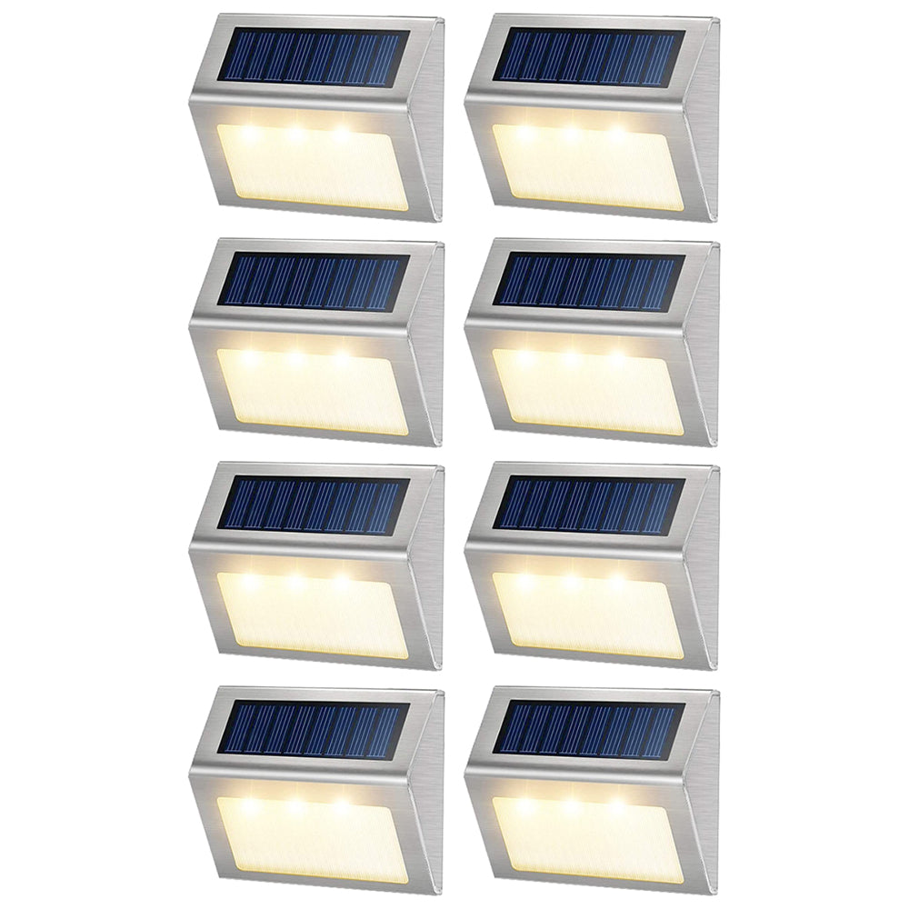8 Pieces Waterproof Solar Wall Light 3LED Fence Lamp - Warm White