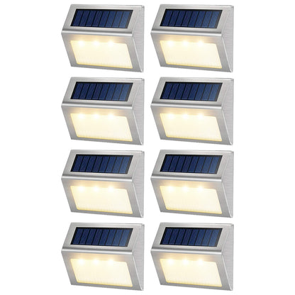 8 Pieces Waterproof Solar Wall Light 3LED Fence Lamp - Warm White