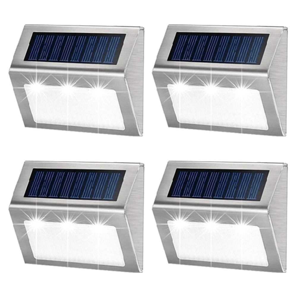 4 Pieces Waterproof Solar Wall Light 3LED Fence Lamp - White