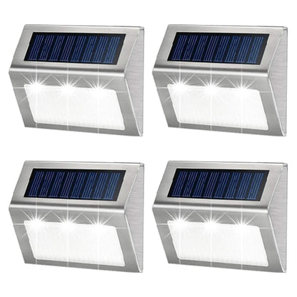 4 Pieces Waterproof Solar Wall Light 3LED Fence Lamp - White