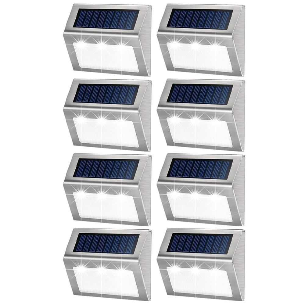 8 Pieces Waterproof Solar Wall Light 3LED Fence Lamp - White