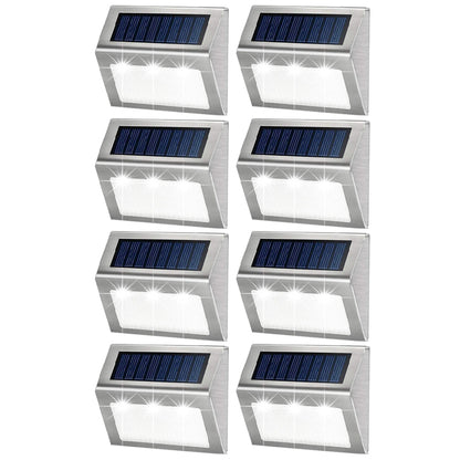 8 Pieces Waterproof Solar Wall Light 3LED Fence Lamp - White