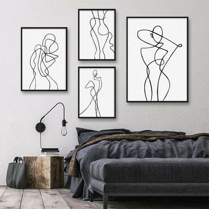 Wall Art Set of Line Art Prints Abstract Figure Printing Canvas Modern Wall Art Home Decor-Style 2