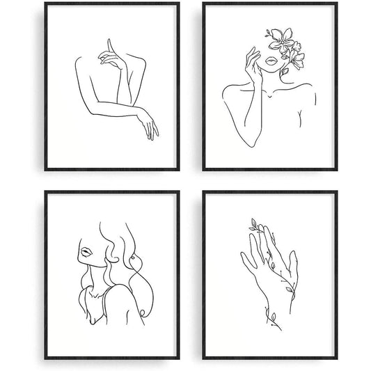 Wall Art Set of Line Art Prints Abstract Figure Printing Canvas Modern Wall Art Home Decor-Style 3