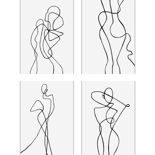 Wall Art Set of Line Art Prints Abstract Figure Printing Canvas Modern Wall Art Home Decor-Style 2