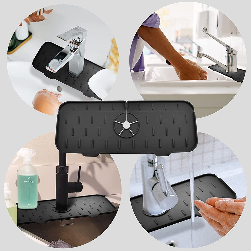 1Pc Kitchen Sink Splash Guard Silicone Faucet Water Splash Catcher Mat - Black