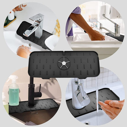 1Pc Kitchen Sink Splash Guard Silicone Faucet Water Splash Catcher Mat - Black